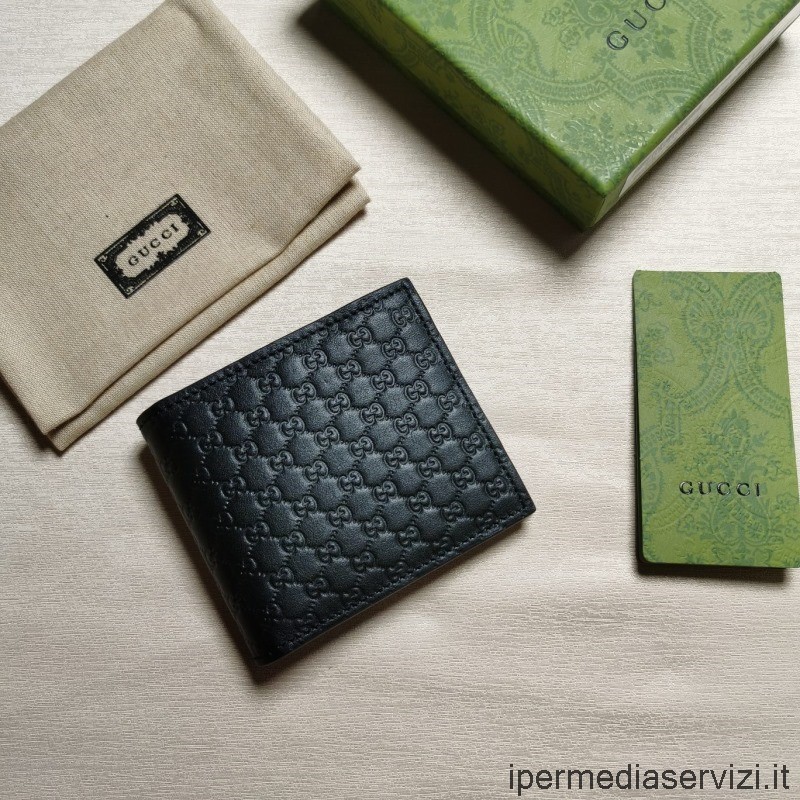 Replika Gucci černá Gg Podpisová Kožená Krátká Skládací Pánská Peněženka 365466 11x9x1cm