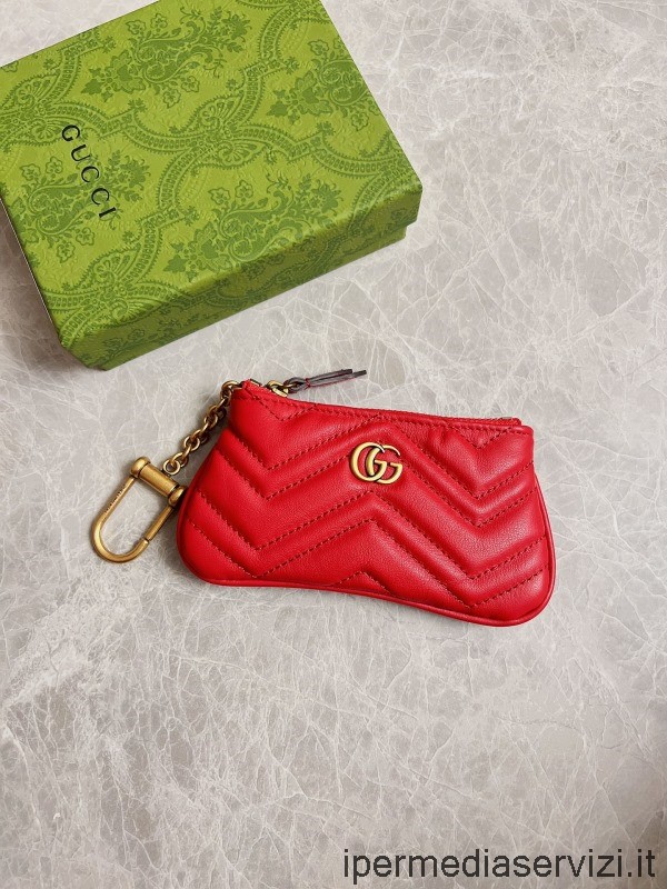 Replika Kožené Peněženky Na Karty Gucci Gg Marmont Matelasse V červené Barvě 671773 12x7x1cm