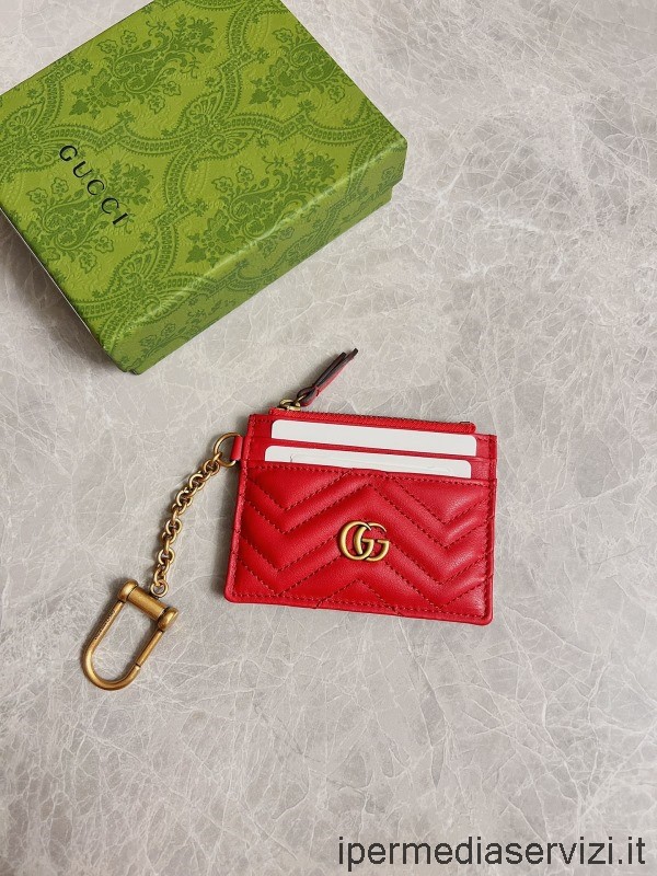 Replika Kožené Peněženky Na Klíče Gucci Gg Marmont V červené Barvě 627064 10x7x1cm