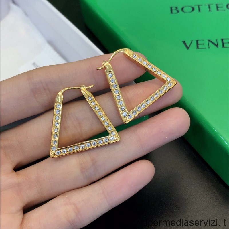 Replika Bottega Veneta Pave Kruhové Náušnice Trojúhelník Zirkony Zlaté
