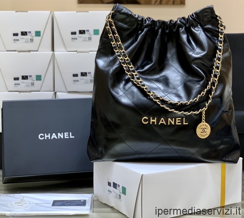Replika Chanel Vip 22 Maxi Velká Nákupní Kabelka Z černé Teletiny As3262 45x48x10cm