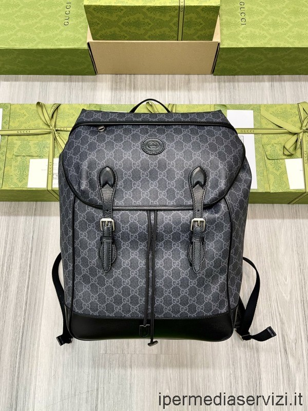 Replika Gucci Pánský Střední Batoh Se Zámkem G V černém Plátně A Kůži Gg 696013 26x43x18cm