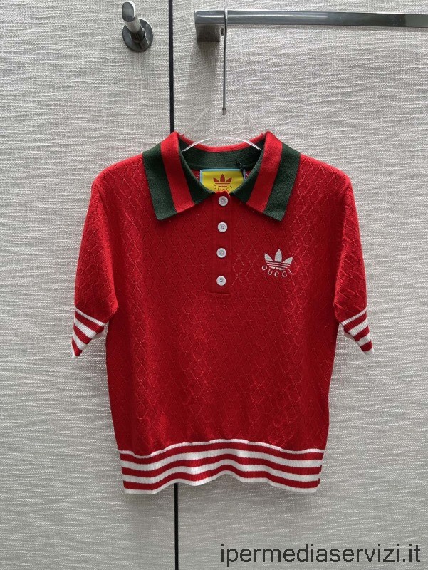 Replika Gucci X Bavlněné Polo Adidas V Zeleném A červeném Límci Sml