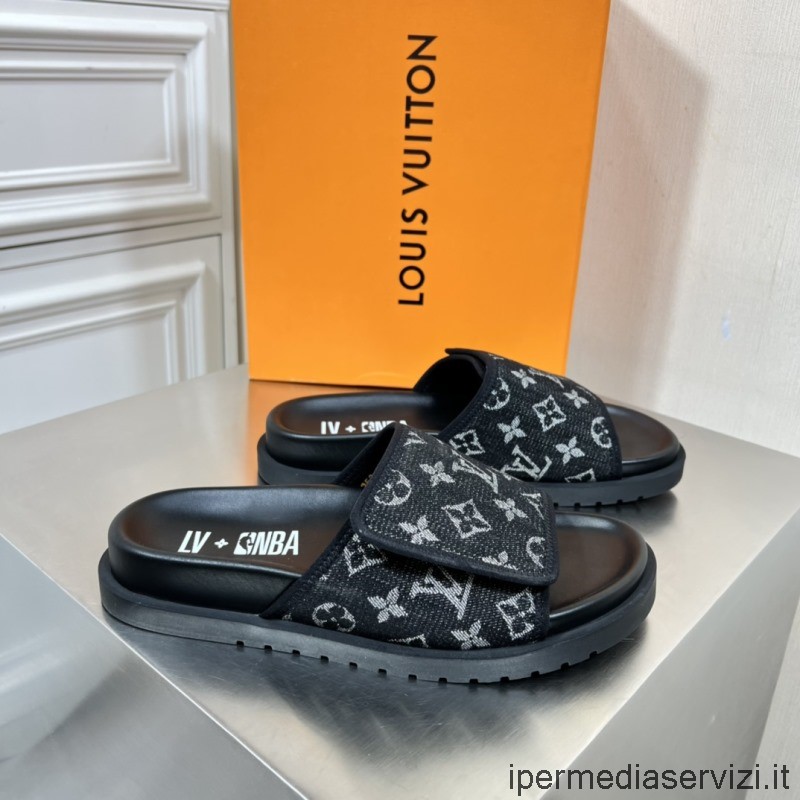 Replika Louis Vuitton černý Monogram Džínové Sandály Miami Mule 38 Až 45