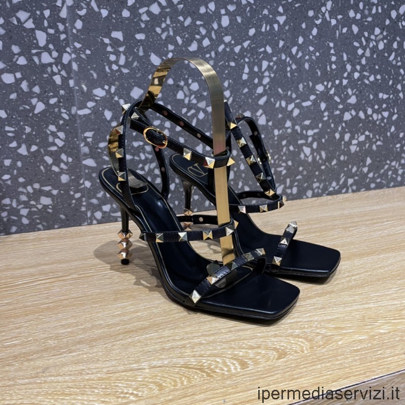 Replika Valentino Rockstud Sandálů Z Kozí Kůže S Tvarovaným Podpatkem V černé Barvě 95 Mm 35 Až 42