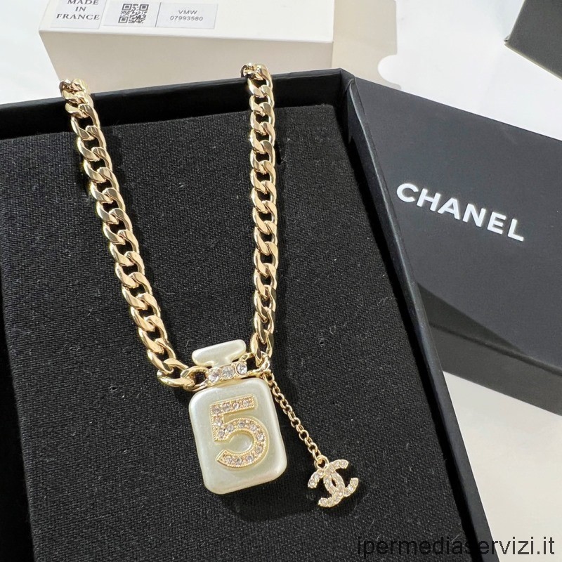 Replika Chanel Vip Zlatý Perleťově Bílý Křišťálový Náhrdelník Ab8475