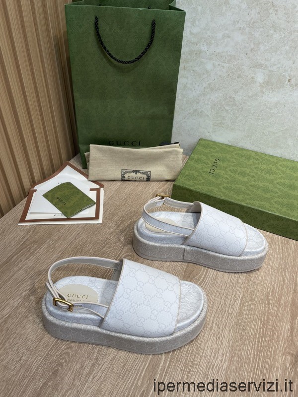 Replika Gucci 2022 Dámské Ploché Sandály Na Platformě Bílé Gg Supreme Canvas 35 Až 43