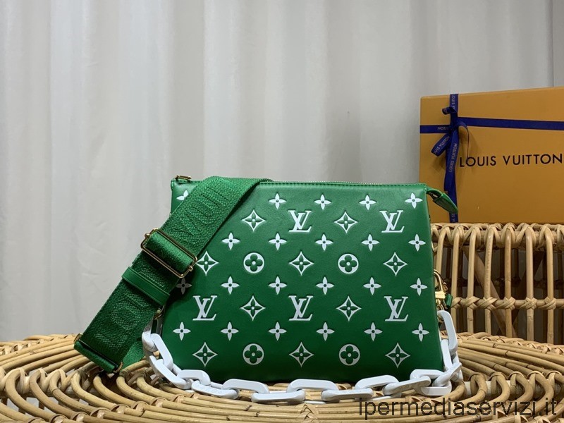 Replika Louis Vuitton Coussin Pm řetízková Crossbody Kabelka Přes Rameno V Zeleném Monogramu Ražená Nafouklá Jehněčí Kůže M20760 M57790 26x20x12cm