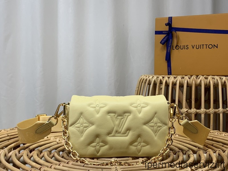 Replika Peněženky Louis Vuitton Na Popruhu S řetízkem Bubblegram Crossbody Kabelka Přes Rameno Ve žlutém Monogramu Polstrovaná Teletina M81399 20x12x6cm