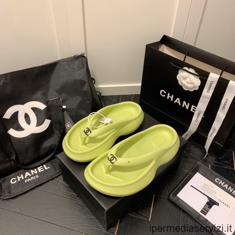 Replika Chanel Vintage Cc Gummi String Sandal Grøn 35 Til 45