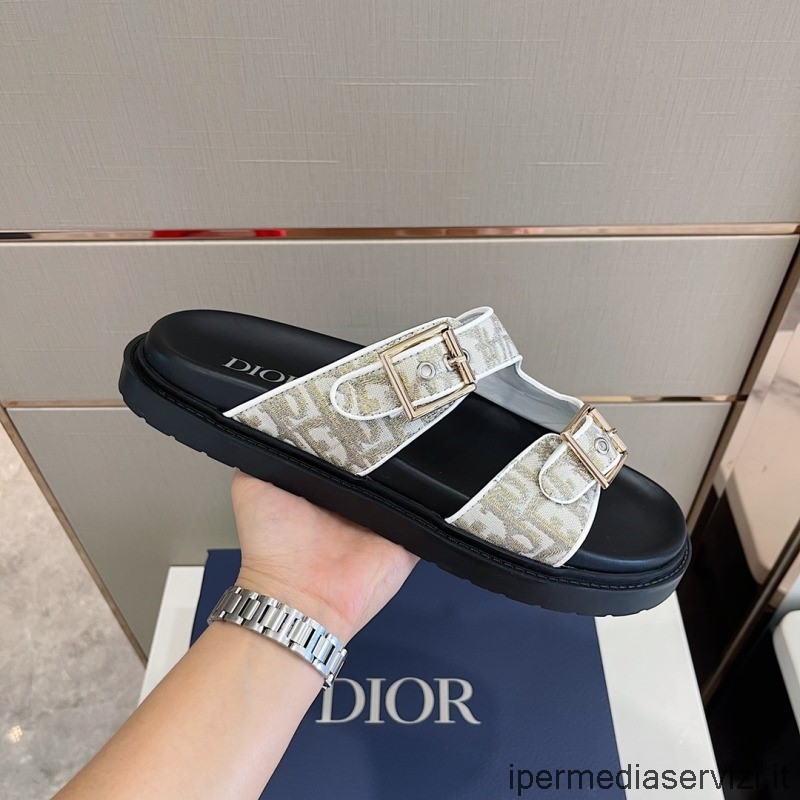 Replica Dior Aqua Slide Sandal I Beige Og Hvid Dior Skrå Jacquard 38 Til 45