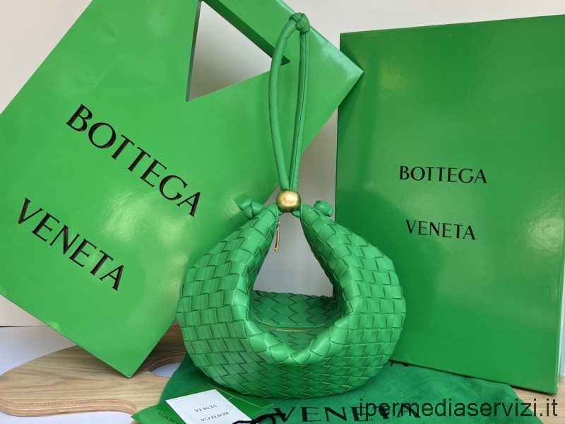 Replica Bottega Veneta Turn Medium Green Intrecciato Læder Hobo Pose Med Justerbar Rem 40x3x24cm