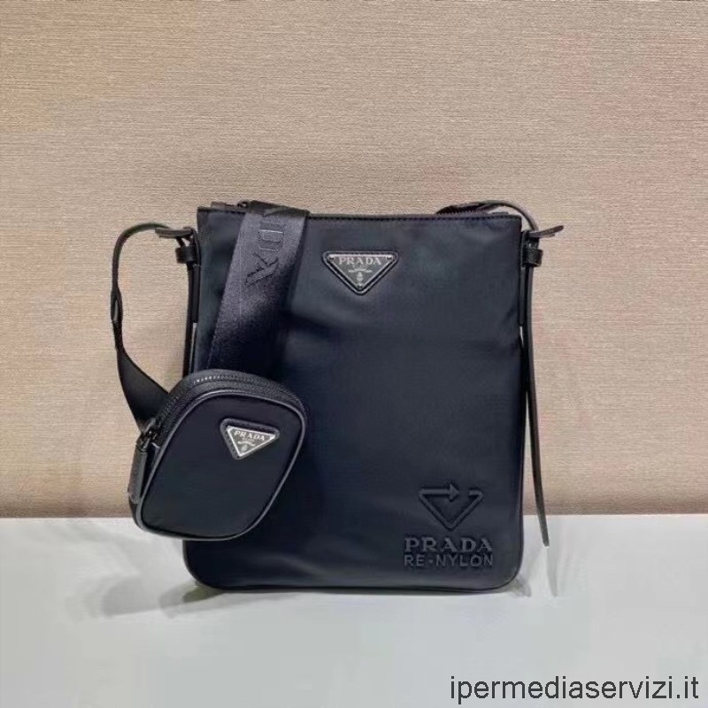 Replica Prada Black Re Nylon Messenger Bag 22x26cm