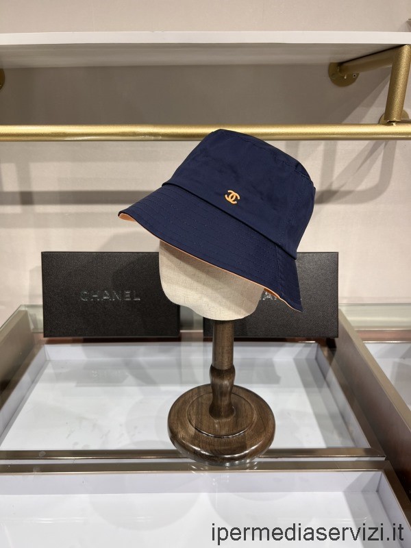 Replika Chanel Cc Logo Blå Bomuld Bucket Cap Hat
