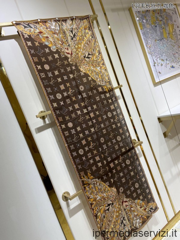 Replika Louis Vuitton 2022 Lv Lovelygram Kæmpe Monogram Silketørklæde I Brun 60x175cm
