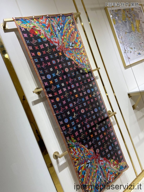 Replika Louis Vuitton 2022 Lv Lovelygram Kæmpe Monogram Silketørklæde I Sort 60x175cm