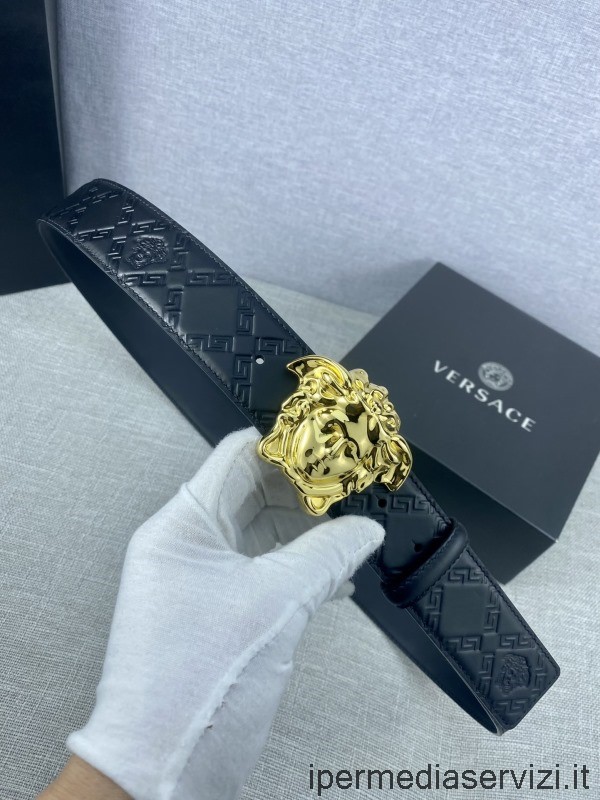 Replica Versace Palazzo Medusa Spænde Kalveskindsbælte I Sort 40mm