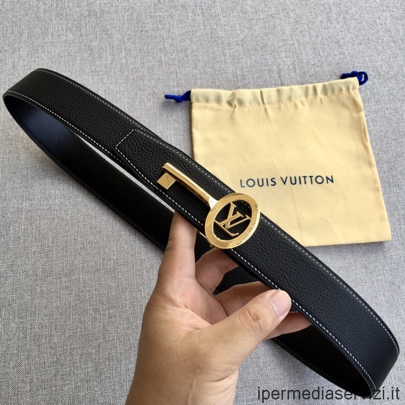 Replica Louis Vuitton Lv Key Schnalle 38mm Schwarzer Genarbter Ledergürtel