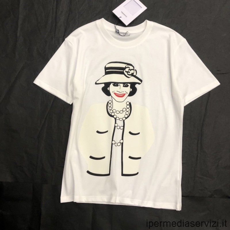 Replica Chanel Lady Coco Weißes Baumwoll-T-Shirt Sml