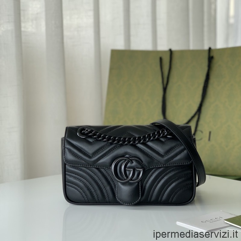 Replica Gucci GG Marmont Matelasse Leder Mini-Umhängetasche Mit Kettenklappe In Schwarz 446744 23x14x6cm