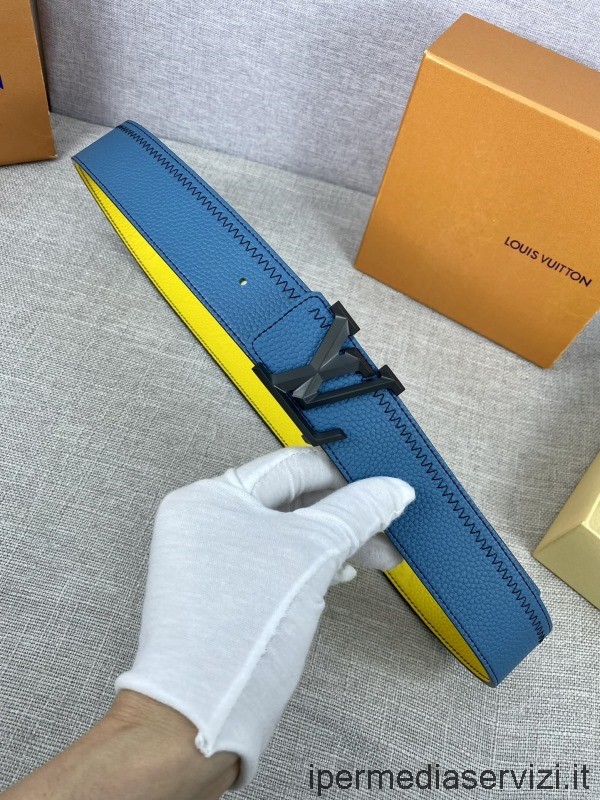 Replica Louis Vuitton Lv Initialen Farbblöcke Kalbsledergürtel In Blau Gelb