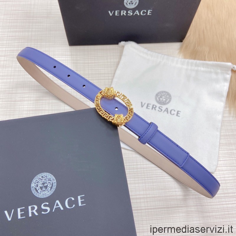 Replik Versace La Medusa Ledergürtel Mit Ovaler Schnalle In Blau 20 Mm