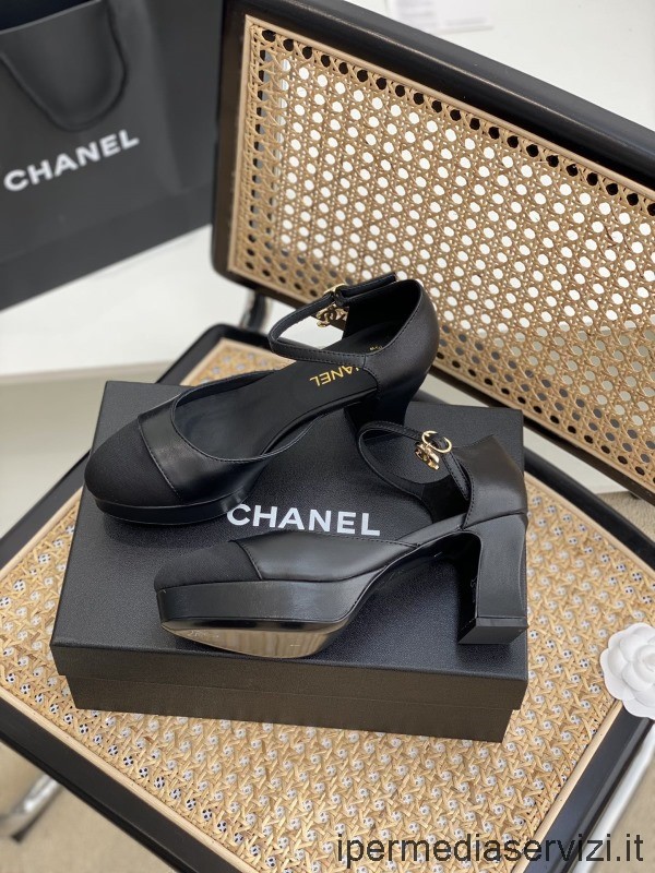 Replica Chanel 2022 Plattform Schwarze Lederpumps 95 Mm 35 Bis 41