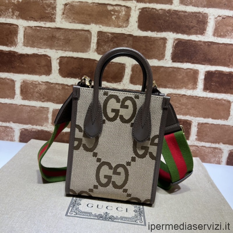 Replica Gucci Jumbo GG Mini-Einkaufstasche In Kamel Und Ebenholz Jumbo GG Canvas 699406 16x20x7cm
