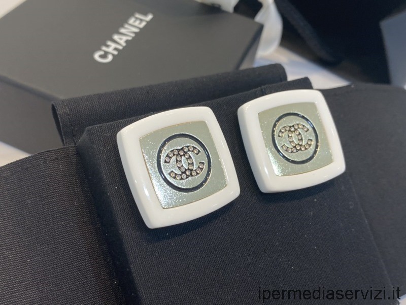 Replik Chanel Kristall Cc Quadratische Ohrringe Weiß