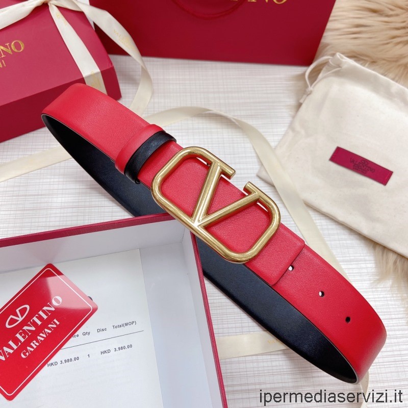 Replik Valentino Vlogo Ledergürtel In Rot Schwarz 40mm