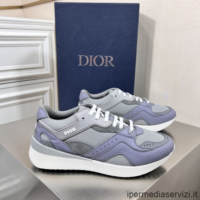 Replica Dior B29 Sneakers Basse Uomo In Mesh Tecnico Grigio E Suede Con Pelle Di Vitello Liscia Blu 38 A 45