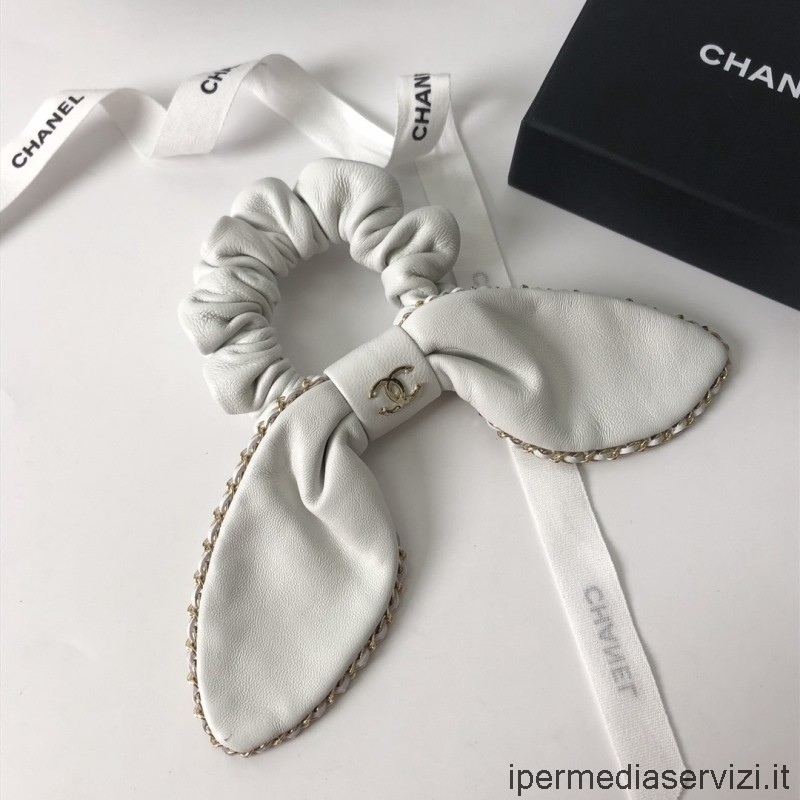 Replica Chanel Accessorio Per Capelli Fiocco In Pelle Di Agnello Bianco Aa8258
