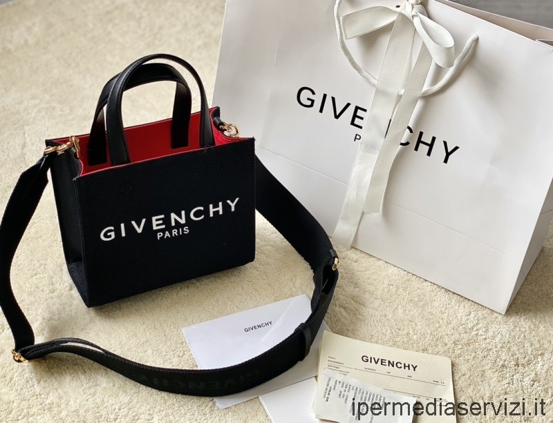 Ρεπλίκα Givedchy μαύρο βαμβακερό καμβά Mini G Tote τσάντα για ψώνια 19x8x16cm