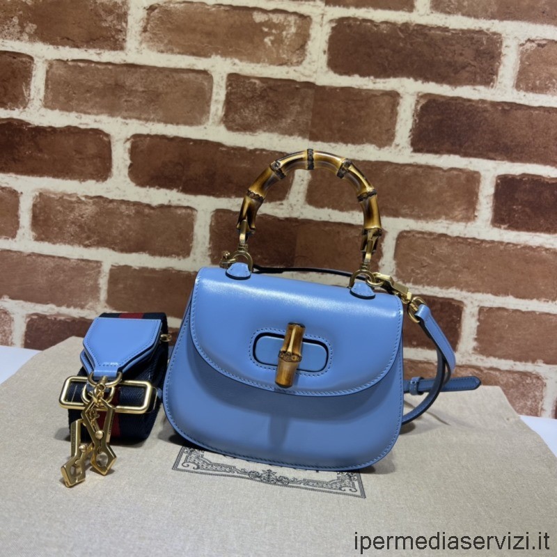 Ρεπλίκα Gucci Bamboo 1947 Mini Top Handle Bag σε γαλάζιο δέρμα 686864 17x12x7cm