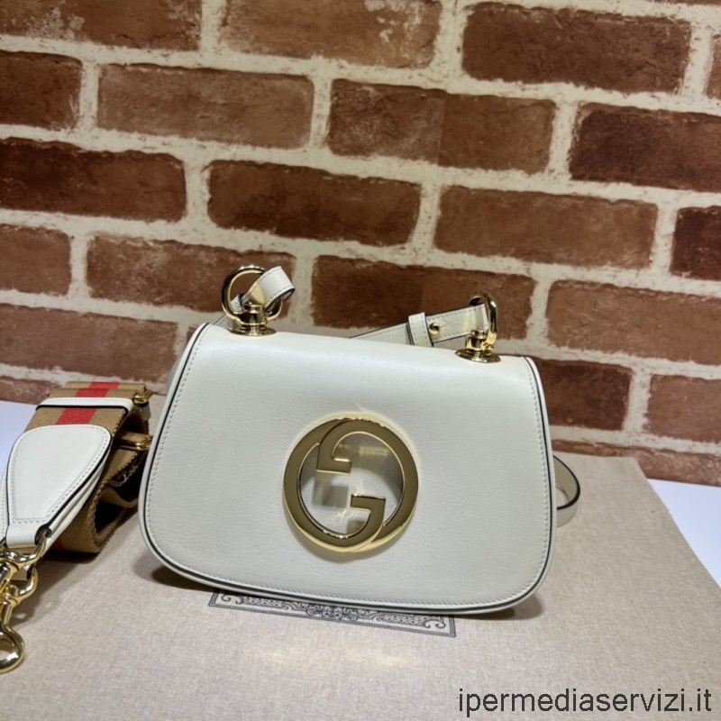 ρεπλίκα Gucci Blondie μίνι τσάντα ώμου με στρογγυλή μανδάλωση G σε λευκό δέρμα 698643 22x13x5cm
