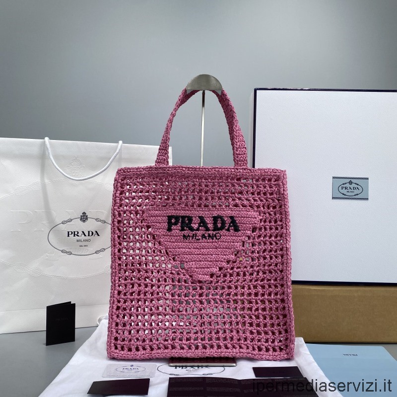 ρεπλίκα Prada Lily Raffia Tote Bag σε ροζ 1bg393 37x36x4cm