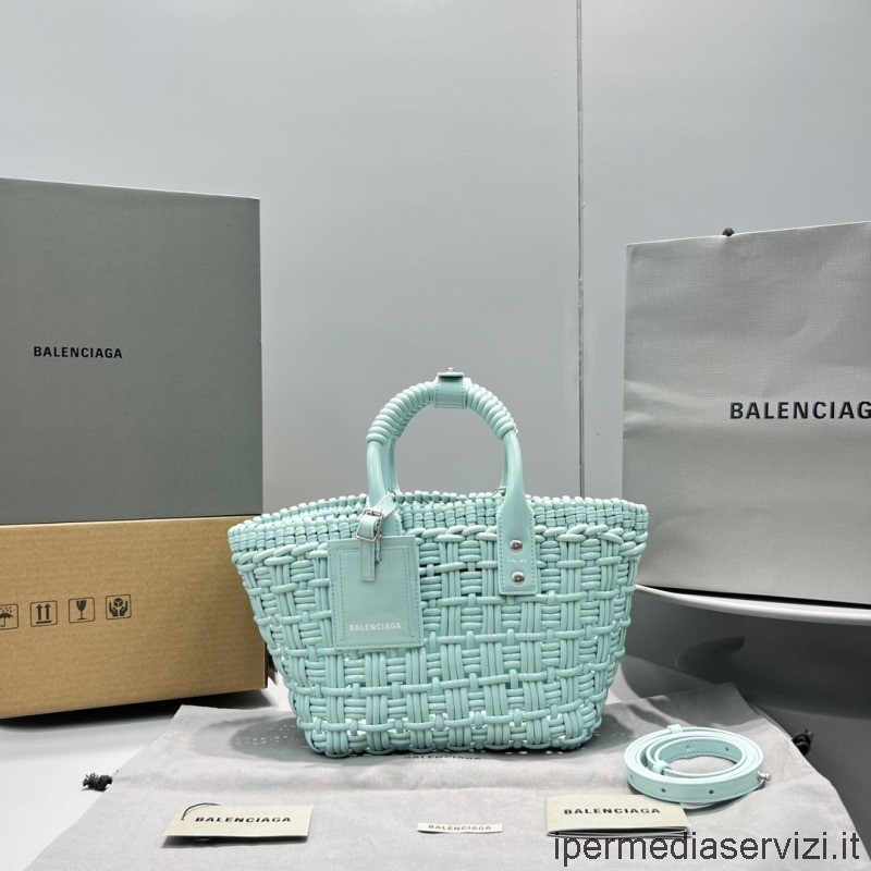 ρεπλίκα Balenciaga Bistro Xs Basket Bag με λουράκι σε ανοιχτόχρωμο βερνίκι ψεύτικο δέρμα μοσχαριού 92818 32x13x40cm