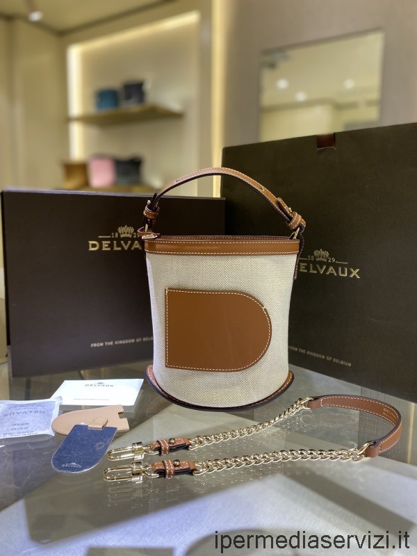 ρεπλίκα Delvaux Pin καθημερινή κλασική D σχήμα καμβά καφέ δερμάτινη τσάντα ώμου χιαστί 18x9x21cm