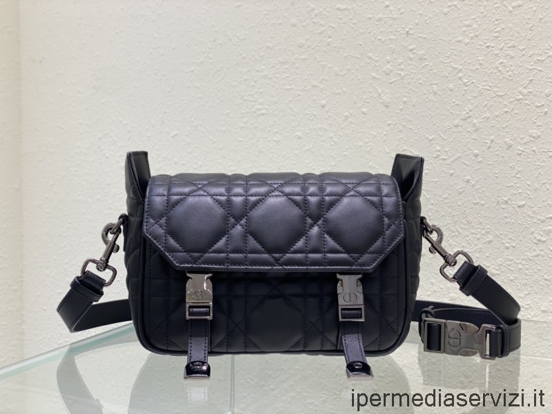 Replica Dior 2022 μικρή τσάντα ώμου Diorcamp σε μαύρο καπιτονέ δέρμα 23x15x8cm