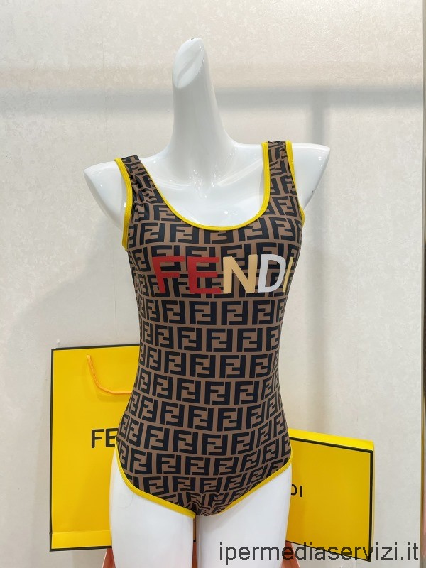 ρεπλίκα Fendi Ff Logo μεταξωτό βαμβακερό μαγιό μπικίνι Browm Sml