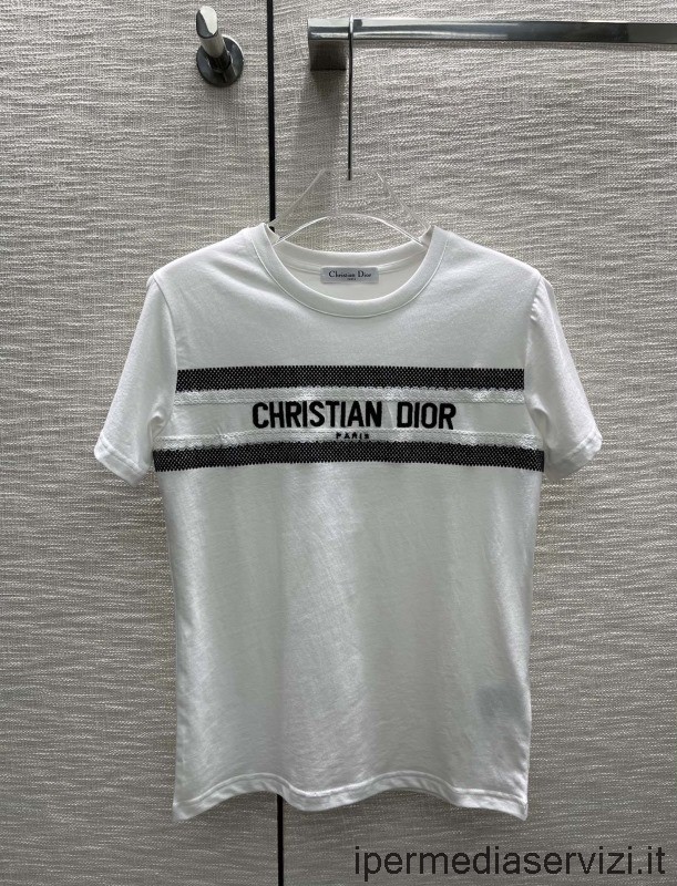 Replica Dior 2022 μπλουζάκι από λευκό βαμβακερό τζέρσεϊ Sml