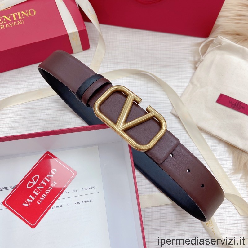Ρεπλίκα Valentino ρολό δερμάτινη ζώνη σε μπορντώ μαύρο 40mm