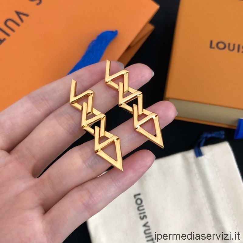 Replica Louis Vuitton Lv Volt αλυσίδα κράσπεδο χρυσά σκουλαρίκια