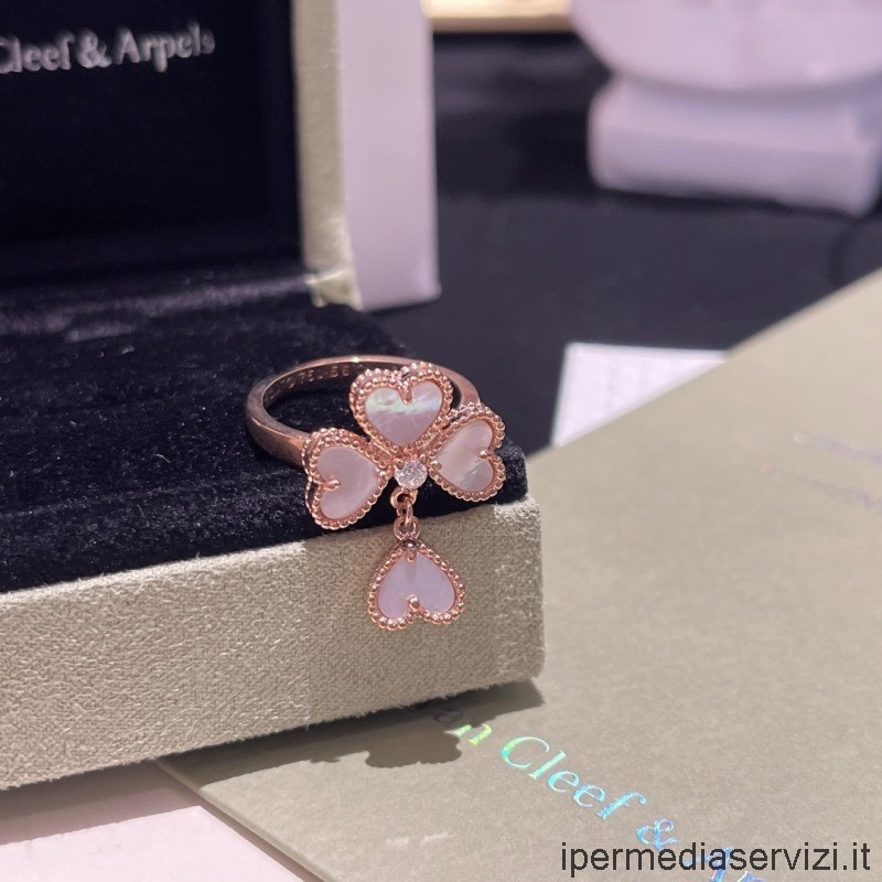 Replica Van Cleef Arpels Sweet Alhambra Effeuillage δαχτυλίδι με λευκές καρδιές σε ροζ χρυσό