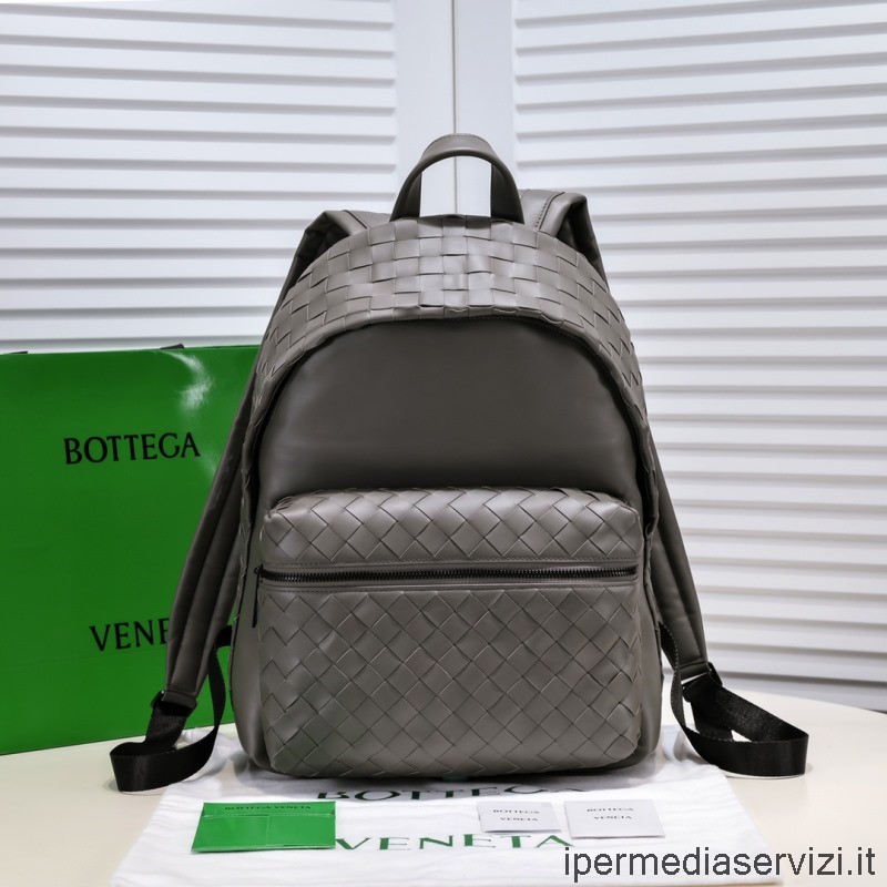 ρεπλίκα Bottega Veneta ανδρικό σακίδιο πλάτης σε γκρι μπόρσα υφαντό δερμάτινο 32x43cm