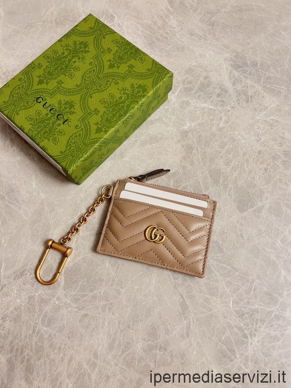 ρεπλίκα Gucci Gg δερμάτινο μπρελόκ πορτοφόλι Marmont σε μπεζ 627064 10x7x1cm