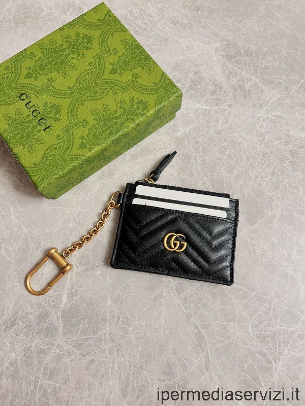 ρεπλίκα Gucci Gg δερμάτινο μπρελόκ πορτοφόλι σε μαύρο χρώμα 627064 10x7x1cm