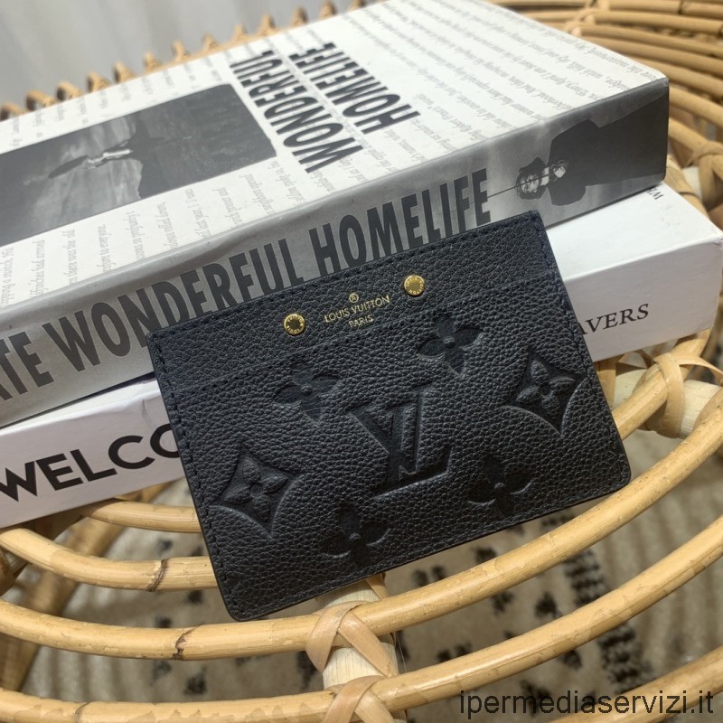 ρεπλίκα Louis Vuitton θήκη κάρτας πορτοφόλι σε μαύρο μονόγραμμα ανάγλυφο δέρμα M61270 11x7x1cm