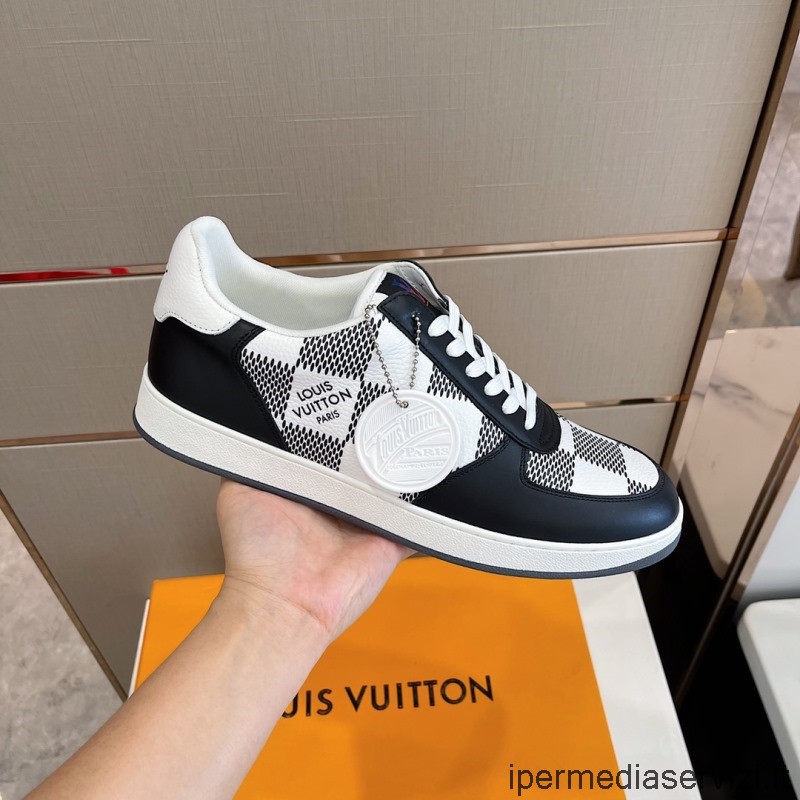 Replica Louis Vuitton 2022 Lv Rivoli Low Top Sneakers σε μαύρο Maxi Damier δέρμα μοσχαριού 38 έως 45