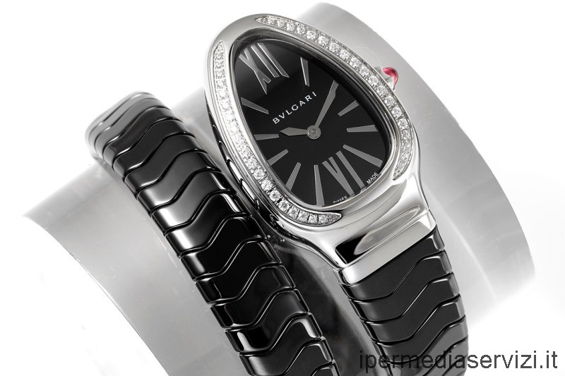 ρεπλίκα Bvlgari Vip Serpenti Spiga γυναικείο ρολόι με διαμάντια σε μαύρο κεραμικό 35mm